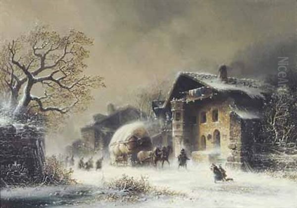 Winterliches Dorf Mit Zweispanner - view 1