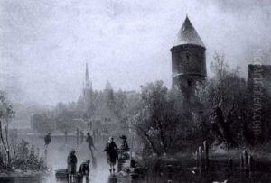 Abendliches Eisvergnugen Vor Stadtkulisse by Anton Doll