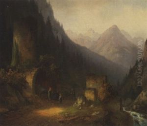 Gebirgslandschaft Mit Bauerlicher Staffage by Anton Doll