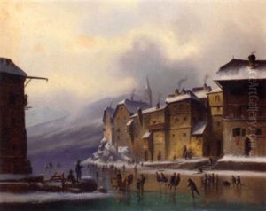Skaters On A Frozen River by Anton Doll