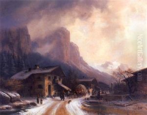 Winter Landscape With Figures by Anton Doll
