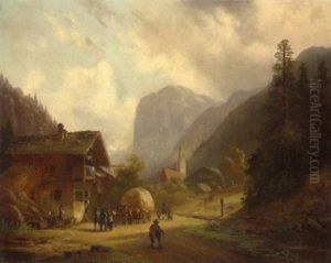 Tiroler Gebirgsdorf Mit Getreidefuhrwerk