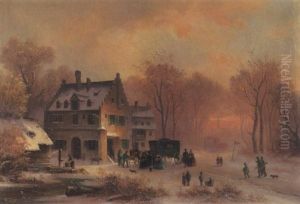 Winterabend Vor Einem Landgasthof