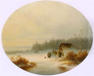 Winterlandschaft Mit Bauern Vor Einer Hutte