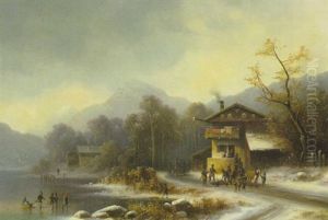 Winterlandschaft Mit Einem Forsterhaus Am Ufer Eines Gebirgssees by Anton Doll