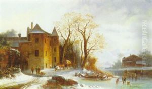Winter Village Along The Canal by Anton Doll