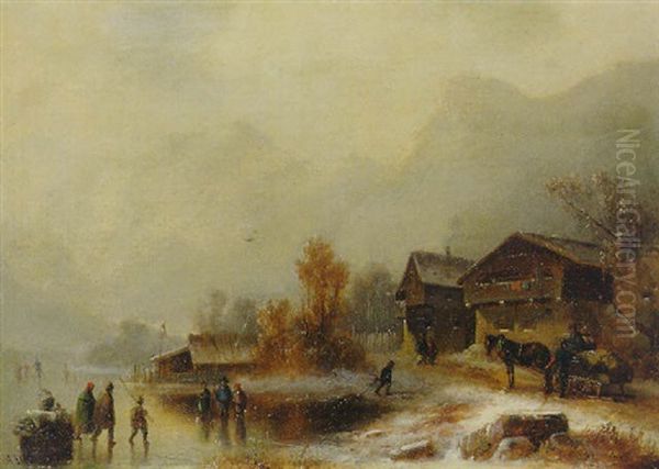 Winterlandschaft Mit Pferdegespann Und Personenstaffage - view 1