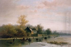 Skaters On A Frozen River by Anton Doll