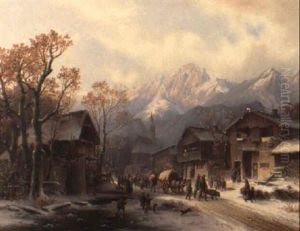 Villagers In An Alpine Landscape