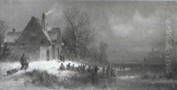 Figures In A Snowy River Landscape - view 1