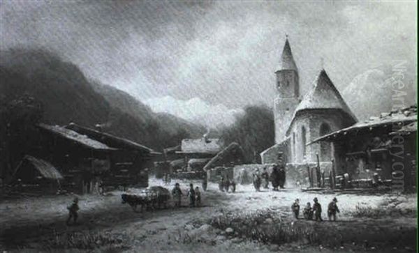 Verschneite Dorfstrasse Im Gebirge - view 1