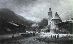 Verschneite Dorfstrasse Im Gebirge by Anton Doll