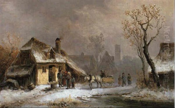 Dorfchen Im Winter Mit Figurlicher Staffage - view 1