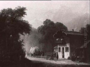 Pferdefuhrwerk Vor Einem Bauernhaus In Gebirgslandschaft by Anton Doll