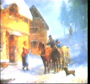 Winterliche Rast Vor Landlichem Gasthof. by Anton Doll