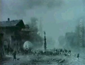Dorfstrasse Von Partenkirchen Bei Regen, Mit Fluchtendem    Vieh by Anton Doll