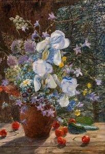 Blumenstillleben Mit Kirschen by Auguste Doll
