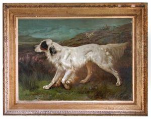 Portrait Of Dash, Ft Ch. Dash Ii (kcsb 4039), An English Setter, With Another Setter Behind Him, Flushing Grouse On Moorland, With Sportsmen Behind by John Charles Dollman