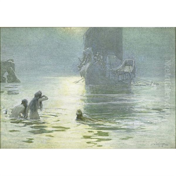 Illustration Of A Viking Ship Returning Home - view 1