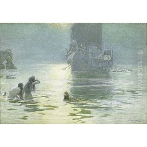 Illustration Of A Viking Ship Returning Home by John Charles Dollman