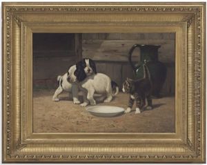Puppies And Kitten by John Henry Dolph
