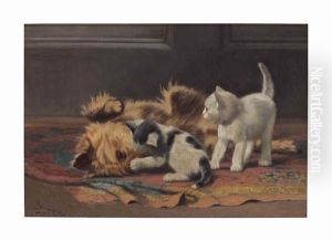 Playful Terrier And Kittens by John Henry Dolph