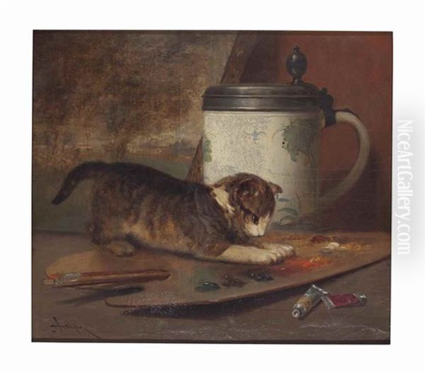 Cat Pawing At Painter"s Palette - view 1