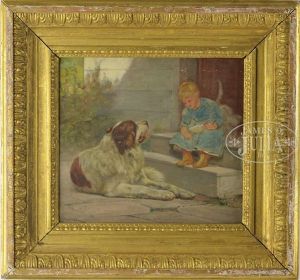 Portrait Of A Child And A Saint Bernard