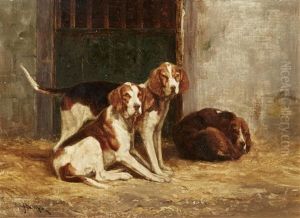 Three Hounds In A Kennel by John Henry Dolph