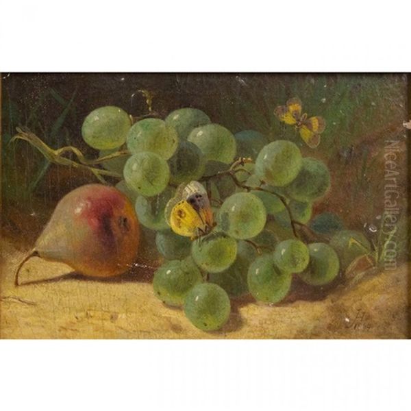 Still Life With Grapes And Pears, Butterflies Fluttering - view 1