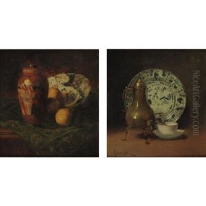 Still Life With Coffee Urn (+ Still Life With Asian Ceramics And Oranges; Pair)