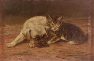 Making Friends / A Kitten And Pug by John Henry Dolph