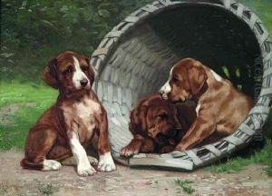 A Basket Of Puppies by John Henry Dolph