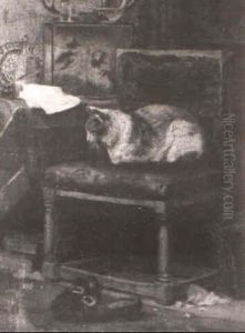 Cat Sleeping On A Green Chair by John Henry Dolph