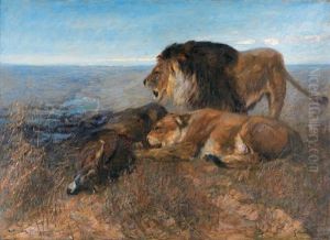 Lion Et Lionne Devant Leur Proie by Carl von Dombrowski