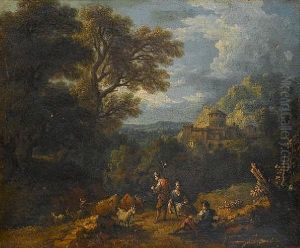 Shepherds Tending Their Livestock by Pierre Salomon Domenchin de Chavanne