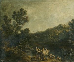 Lavandieres Pres D'un Lac by Pierre Salomon Domenchin de Chavanne
