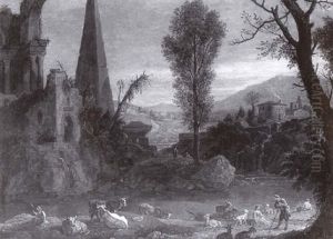 Repos De Bergers Dans Un Vaste Paysage De Riviere Et De Ruines Romaines Repos De Bergers Dans Un Vaste Paysage De Riviere Et De Ruines Romaines
