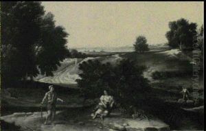 Berger Saluant Une Jeune Femme Au Bord D'un Chemin Berger Saluant Une Jeune Femme Au Bord D'un Chemin
