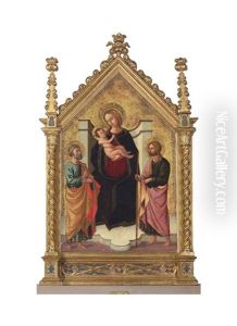 The Madonna And Child With Saints Peter And John The Baptist by Domenico Di Michelino