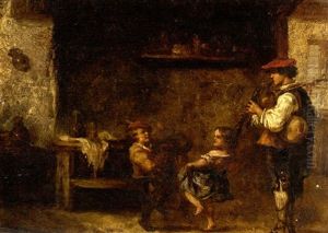 Cavalier Et Enfants Sur Un Balcon (+ Musicien Et Enfants Dans Un Interieur; Pair, 1 Sgnd)
