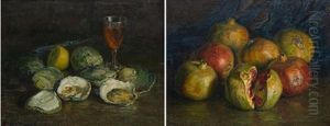Bodegon De Granadas Y Bodegon De Ostras (pair) by Francisco Domingo Marques