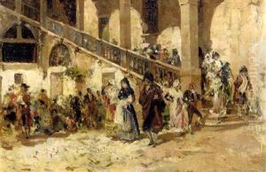 Elegant Figures Descending A Staircase