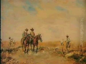 Jinetes Velazquenos Recorriendo Un Campo Con Segadores by Francisco Domingo Marques