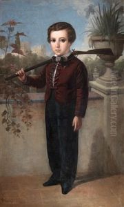 Retrato De Nino Ante Los Jardines Del Alcazar by Valeriano (Valerio) Dominguez Becquer