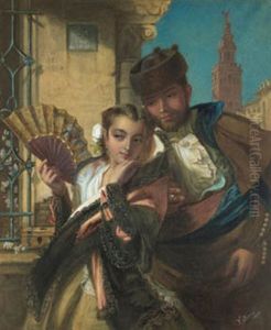 Pareja Con La Giralda Al Fondo by Valeriano (Valerio) Dominguez Becquer