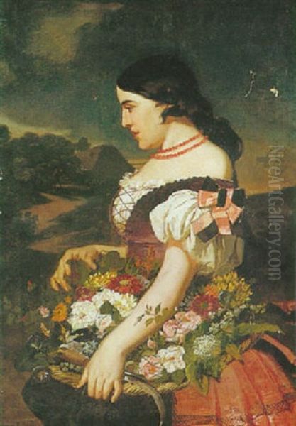 A Spanish Maiden With Freshly Cut Flowers - view 1