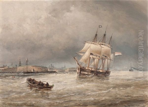 Vlissingue, Entrance To The Schelde, A Three Masted Merchantship Taking In Their Pilot - view 1