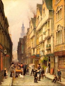 Straatscene Met Marktlui En Figuren