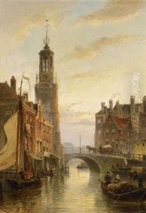 Gracht In Amsterdam Im Abendlicht by Cornelis Christiaan Dommelshuizen